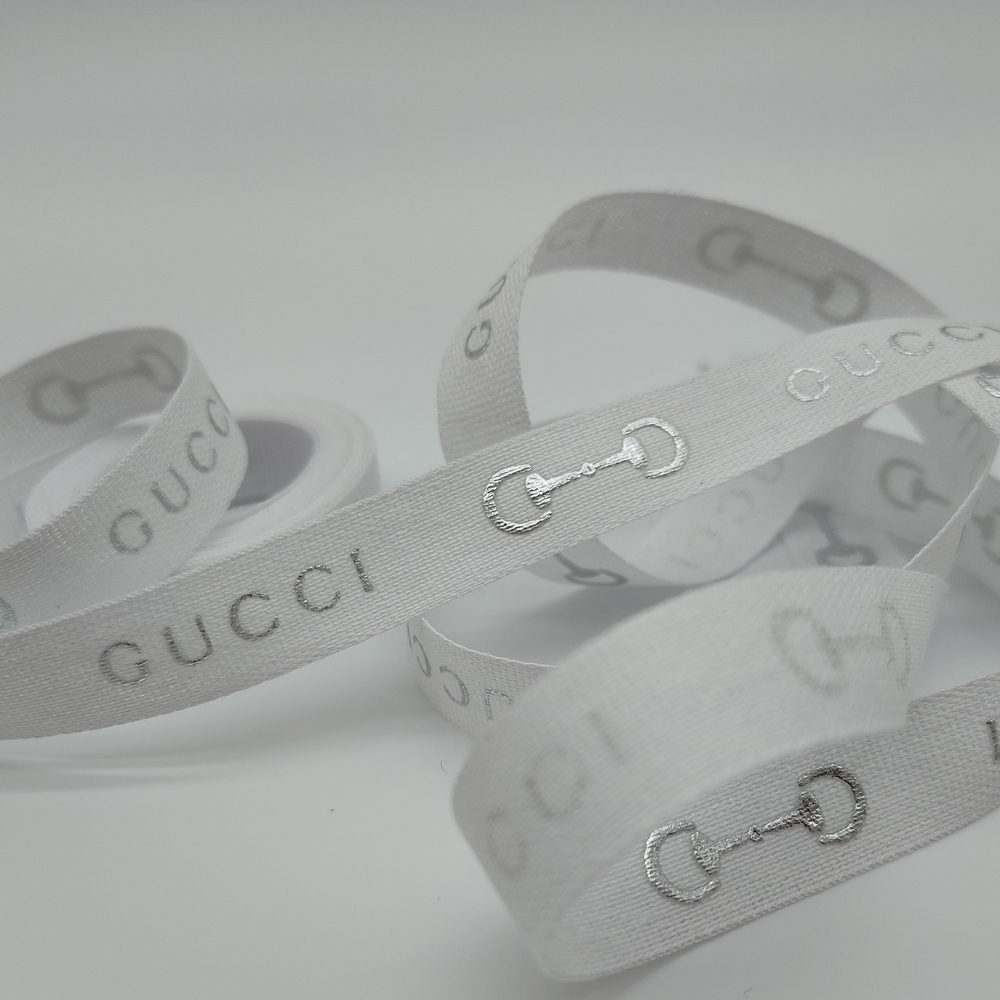 GUCCI White Ribbon Silver Horsebit Logo 4 Yards Luxury Gift Wrap Trim NEW